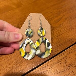 Yellow, Black, White Handmade Earrings